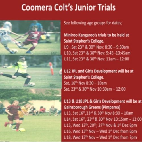 Update Coomera Colts 2020 Junior Trials