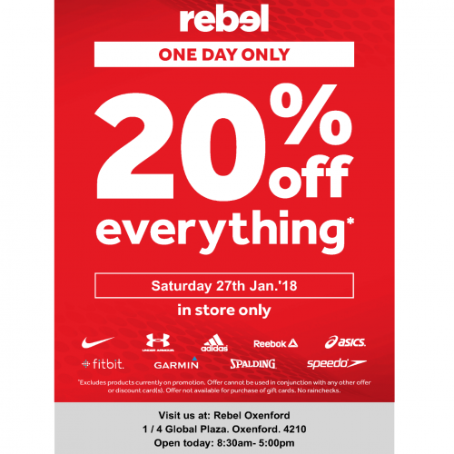 Rebel 1 Day Sale Saturday 27th Jan